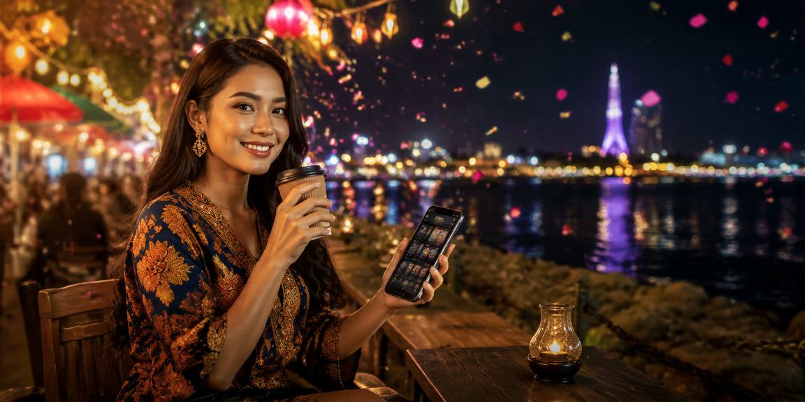 Seorang pemain memeriksa peluang taruhan di kafe Vietnam sambil minum kopi