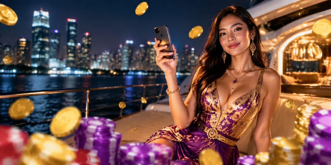 Model perempuan Vietnam menggunakan ponsel untuk mengakses platform casino online